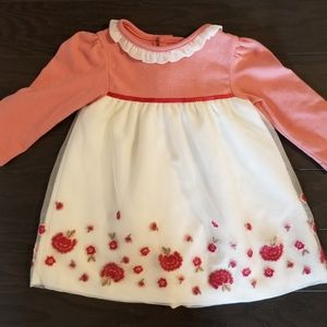 Mayoral Pink/Red Floral Tulle Long sleeve Dress